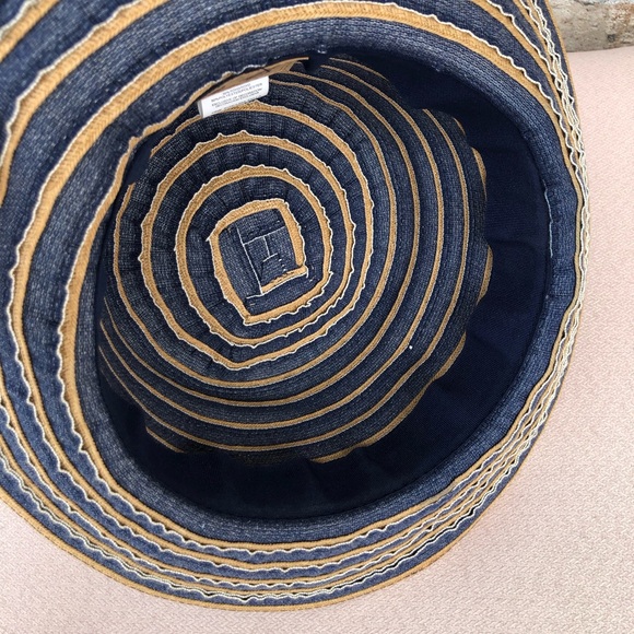 Tropical Trends Navy Tan Stripes Women’s Versatile Hat One Size - Picture 10 of 14